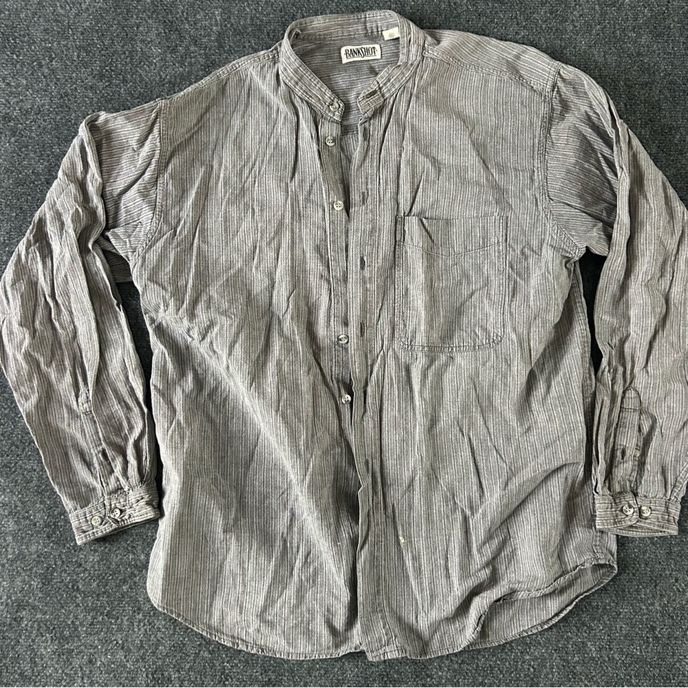 Gray Striped Men's Button Down Shirt Sz L